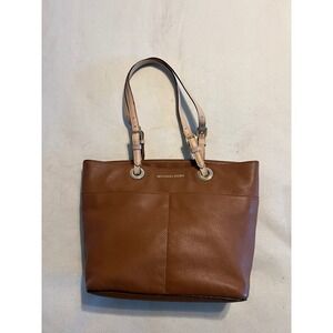 Michael Kors Bedford Pebbled Leather Tote Bag Brown Gold Tone Hardware Zippered